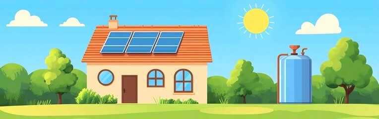 Fototapeta premium Solar Water Heating System on the Roof of a Residential Home