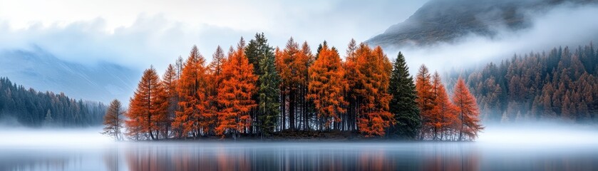 Serene Pine Forest Blanketed in Morning Mist, Embracing Nature's Tranquil Beauty