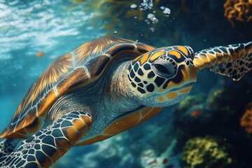 Fototapeta premium Turtle swimming in the ocean