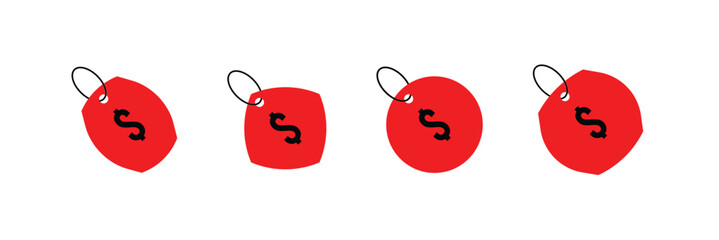 A set of red price tag with a string, perfect for labeling items or gifts Isolated on background.
