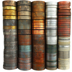 Various metal materials and textures isolated on transparent background, ideal for industrial design, construction elements, 3D modeling, and manufacturing graphics