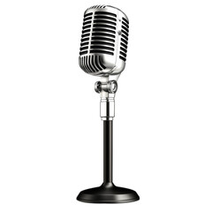 Various microphone designs isolated on transparent background, perfect for music production, podcast branding, broadcasting visuals, audio equipment catalogs, and media design