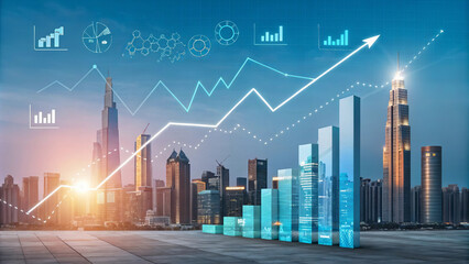 Naklejka premium Dynamic digital landscape showcasing business growth and analytics