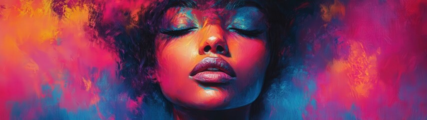 A vibrant portrait showcasing colorful facial art and unique hair, exuding beauty and creativity in a stunning artistic expression.