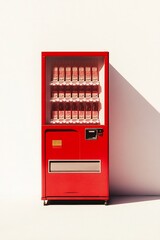 Plain Red Vending Machine in White Studio Background at 34 Angle