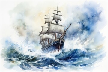Obraz premium Ship sea sailboat painting.