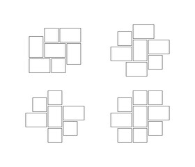 Frame collage from square and rectangle shape for photo, image template line set. Mood board layout, background. Gallery grid, mosaic puzzle border. Vector outline illustration