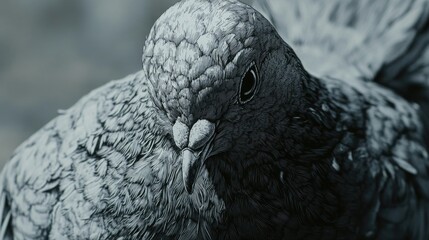 Obraz premium Grey Pigeon with Patterned Feathers