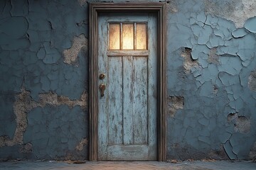 A closed door with a subtle light seeping through the cracks, symbolizing hope.