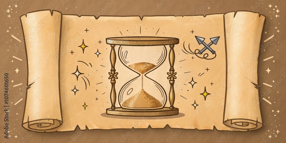 Aufkleber vintage paper scroll the loading screen designed to look like an ancient parchment. a glowing hourgl