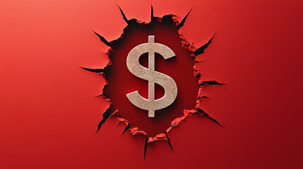 Cracked Red Wall Revealing Dollar Sign Symbol