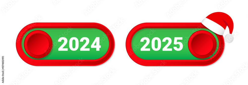 Aufkleber christmas or new year on and off toggle switch button on white background
