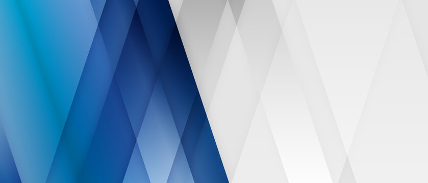 White and blue modern abstract wide banner design with geometric shapes