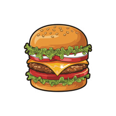 Hand drawn burger illustration with white background