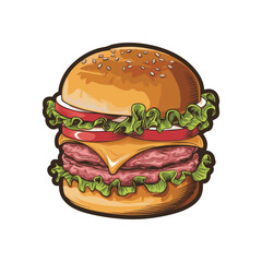 Hand drawn burger illustration with white background