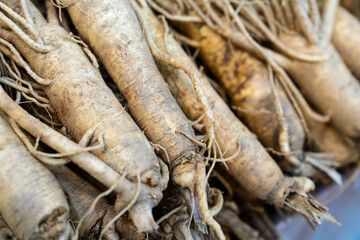 raw ginsengs on sale in the market