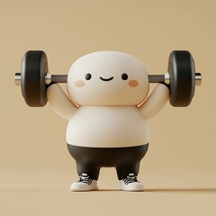 3D illustration of a cute, chubby character lifting a heavy dumbbell with a cheerful expression. Adorable fitness concept showcasing strength, exercise, and positivity.