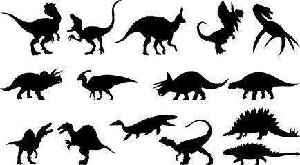 set dinosaurs silhouette on white background, vector