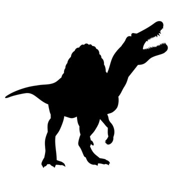 black spinosaurus silhouette roaring on white clip art preview