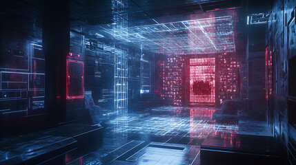 Fototapeta premium An elegant holographic scene featuring shimmering patterns, light refractions, and a futuristic aesthetic 