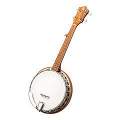 High-Quality Close-Up of a Banjo with Natural Wood Finish and Smooth White Body, Perfect for Music...