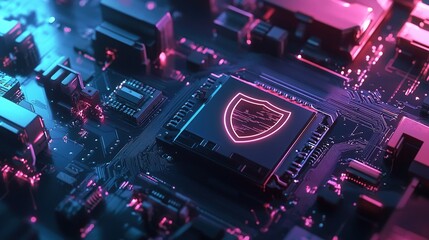 Cybersecurity Protection: Digital Shield on Circuit Board