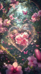 A Transparent Heart-Shaped Flower , Creating a Dreamy Atmosphere Perfect for Valentine's Day in the Style of Digital Art