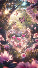 A Transparent Heart-Shaped Flower , Creating a Dreamy Atmosphere Perfect for Valentine's Day in the Style of Digital Art