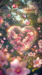 A Transparent Heart-Shaped Flower , Creating a Dreamy Atmosphere Perfect for Valentine's Day in the Style of Digital Art