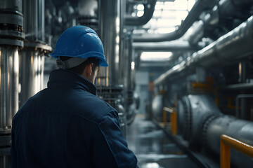 The chief engineer conducts a thorough inspection of industrial equipment conditions for optimal performance