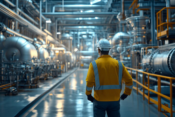 Chief engineer conducts thorough inspection of industrial facility's operational state to ensure efficiency and safety