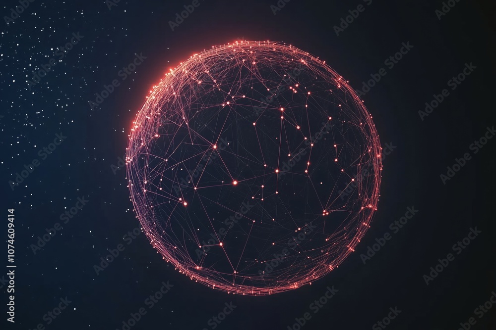Poster digital globe network visualization with glowing connections and nodes
