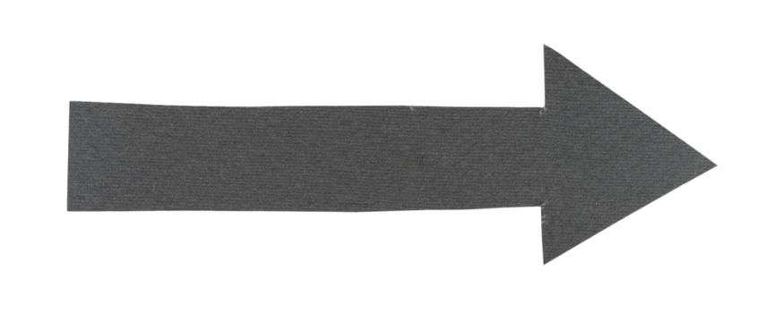 Grey paper cutout in an arrow shape, textured frame for text or quotes, grunge style label or banner, speech bubble graphic on a transparent background