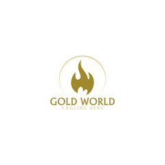 Gold fire flames logo isolated on white background