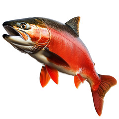Realistic salmon fish illustration on transparent background, isolated design ideal for seafood packaging, culinary graphics, recipes, and food industry visuals