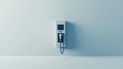modern electric vehicle charger mounted on wall, showcasing sleek design and minimalistic style. Ideal for eco friendly transportation