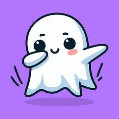 cute ghost dabbing pose cartoon character flat color vector illustration template design