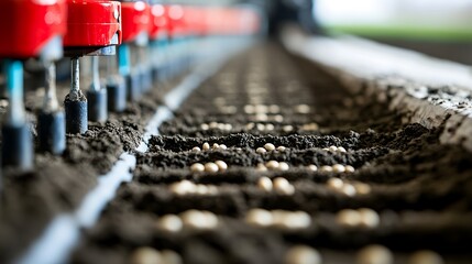 A close-up of a no-till planter in action, inserting seeds directly into the soil with minimal disturbance.