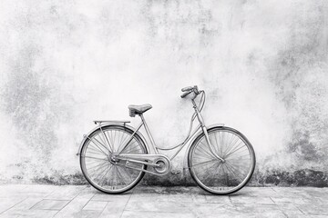 Obraz premium Vintage Bicycle Leaning Against a Wall in Black and White