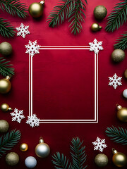 Christmas Frame. A Vibrant Red Texture Background with Ball Ornaments