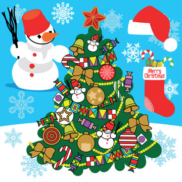 Christmas tree and snowman