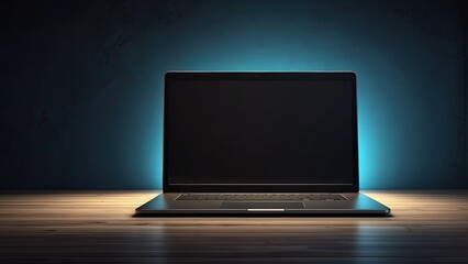 laptop against a shadowy backdrop. 3D illustration-