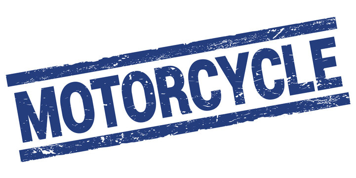 MOTORCYCLE text on blue rectangle stamp sign.
