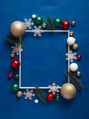 Christmas Frame. A Vibrant Royal Blue Texture Background with Ball Ornaments