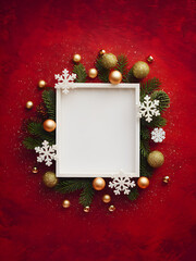 Christmas Frame. A Vibrant Red Texture Background with Ball Ornaments
