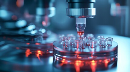 Vaccine Development    Laboratory Equipment Filling Vial with Liquid