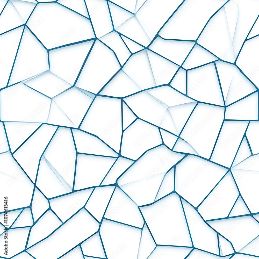 Poster a geometric pattern of irregular shapes outlined in blue on a white background, creating a modern, a