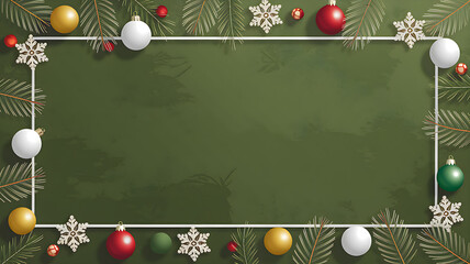 Christmas Border Design. A Vibrant Olive Green Texture Background with Ball Ornaments