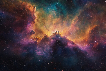 Fototapeta premium Colorful cosmic nebula glowing in the vastness of space at night