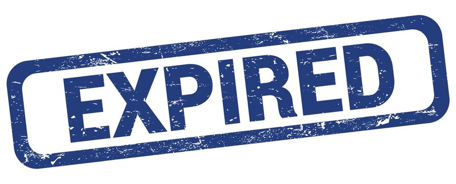 EXPIRED text written on blue rectangle stamp.